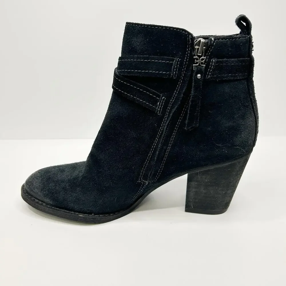 SAM EDELMAN Myra Burnished Leather Ankle Booties Black‎ Suede Buckle Boots Sz 7